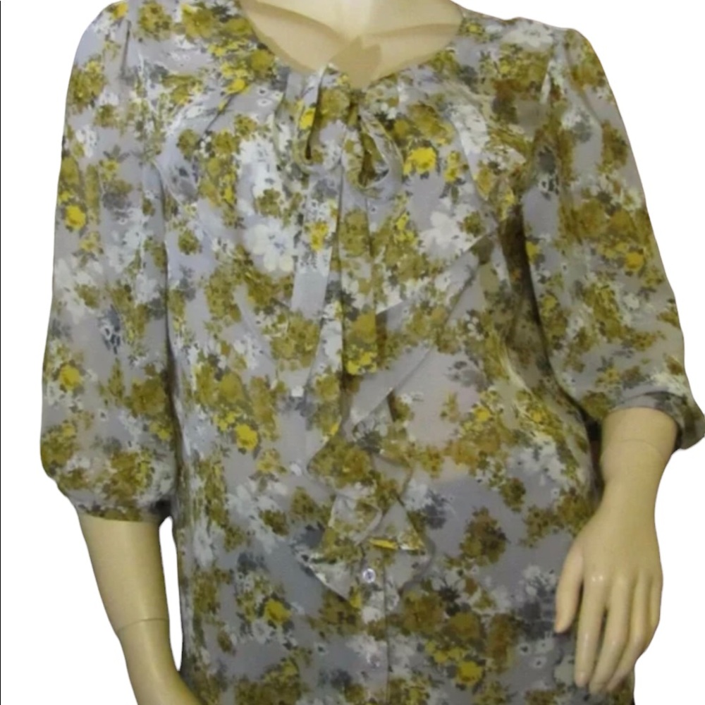 ELLE Gray & Yellow Floral Top Blouse